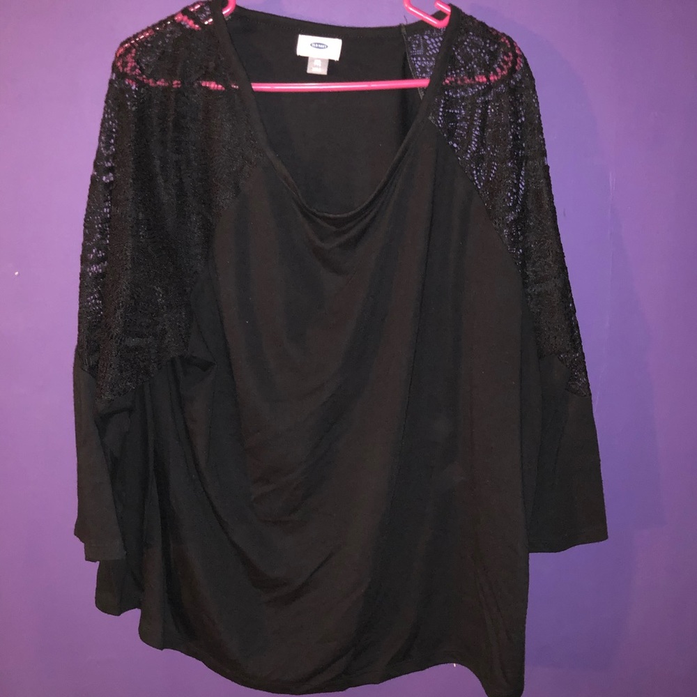 Black top with Lace on shoulders.